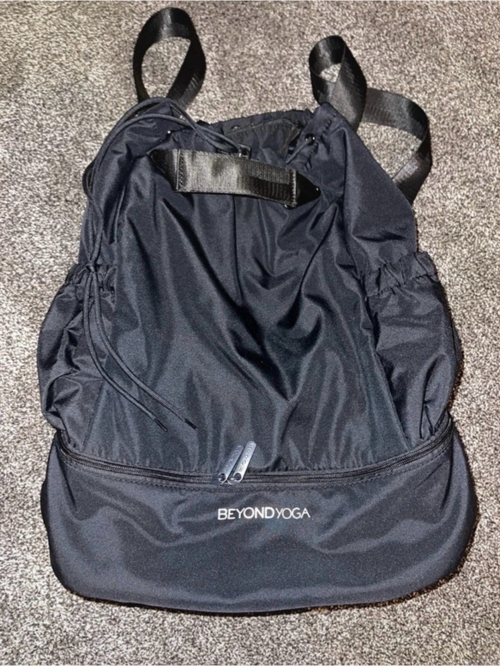 Beyond Yoga Black Drawstring Gym Backpack with Front Zip
